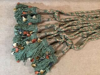 Set Of 4 Antique French Tassels Silk Drapery Curtain Tie Backs Pink Green