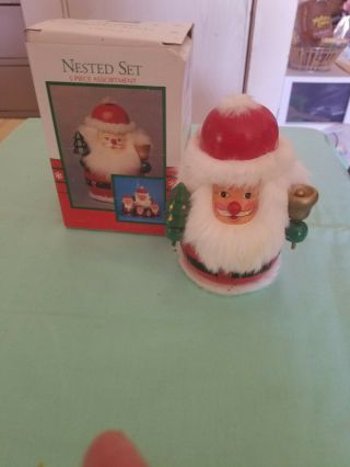 Vintage 5 Piece Santa Claus Wooden Nesting Doll Set