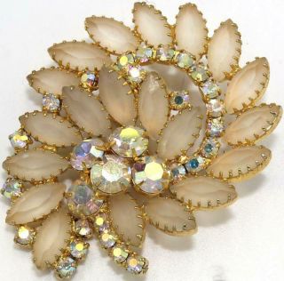 Spectacular Huge 2 3/4 " Vtg Juliana Ab Frosted Glass Rhinestone Brooch Pin Pa72