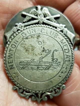 Rare Antique 19th Century Silver Gun Club Medal Shotgun Eagle Pinback Pin 1 3/4 "