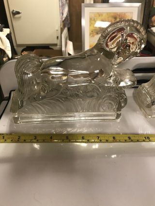 Vintage Glass Crystal Horse Bookends 7 " Pair Mid Century Modern Very Heavy