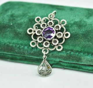 Vintage Art Deco Sterling Silver Pendant With Amethyst Stone