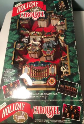Vintage Mr Christmas Holiday Lighted Musical Carousel Horses 21 Carols Bonus Set