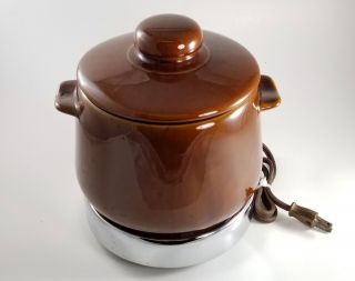 Vintage Brown Ceramic Art Pottery Bean Pot W/ Electric Warmer,  &