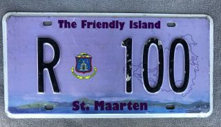 Sxm St.  Sint Maarten Dutch Caribbean Island Rental Vehicle License Plate: R 100