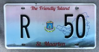 Sxm St.  Sint Maarten Dutch Caribbean Island Rental Vehicle License Plate: R 50