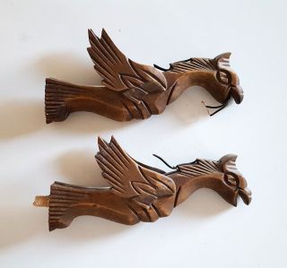 2 Antique Carved Wood Winged Dragon Griffin Sconce Chandelier Parts Gothic Style