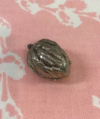 Antique Sterling Silver Walnut Shell Pill Thimble Holder Pendant Ornament,  F&b