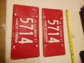 Pair Vintage 4 Digit Matching Illinois 1957 License Plates Ford Chevy Dodge Car