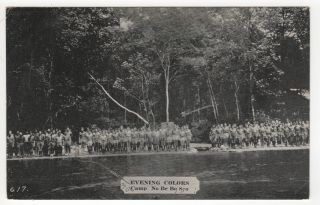 Camp No - Be - Bo - Sco Blairstown,  Nj Evening Colors,  Vintage Postcard Boy Scouts Bsa