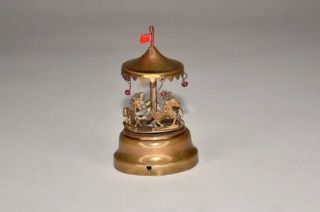 Rare German Antique Brass Merry - Go - Round Figural Tape Measure - 2 - 3/4”h