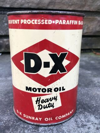 Vtg 1940s Dx Heavy Duty Motor Oil 1 Quart Oil Can Tin Dx Sunray Oil Co Tulsa Ok