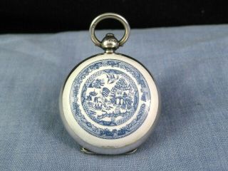 English Silver & Enamel Japanese Willow Pattern Antique Sovereign Coin Case Fob