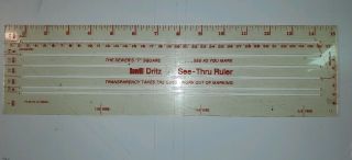 Vintage Dritz See Thru Dressmakers Ruler Clear w/Pink 15 in measurements 2