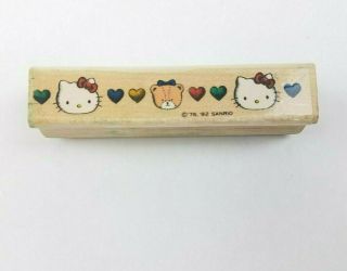 Vintage Sanrio Hello Kitty Border Wood Mounted Rubber Stamp Hearts Bear Crafting