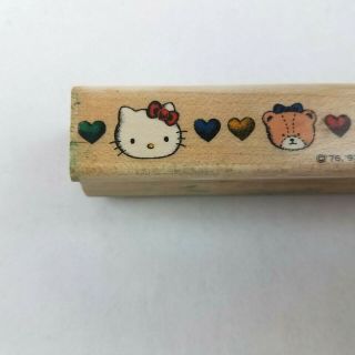Vintage Sanrio Hello Kitty Border Wood Mounted Rubber Stamp Hearts Bear Crafting 3