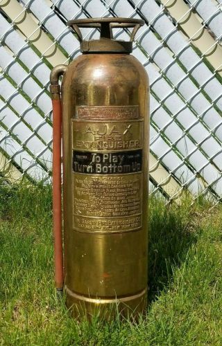 Very Rare Antique Vintage " Ajax " Copper Brass Fire Extinguisher