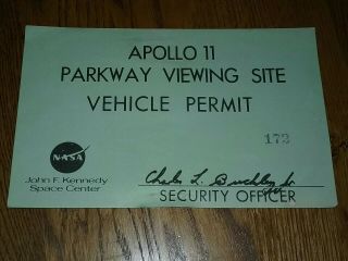 Nasa Apollo 11 Launch Viewing Pass Parking Permit 1969 Authentic Vtg