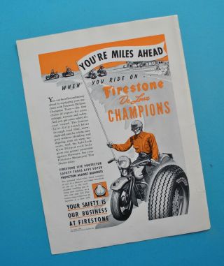 1949 Harley Motorcycle G Ga Wl El Es Fl Fs Firestone Tire Ad Advertisement