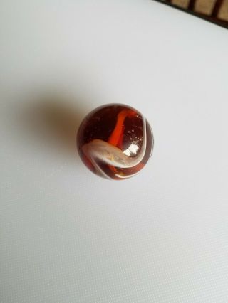 Large Antique Slag Marble,  Approx 1.  25 " Dia,  Amber With Interior Bubbles N Swirls
