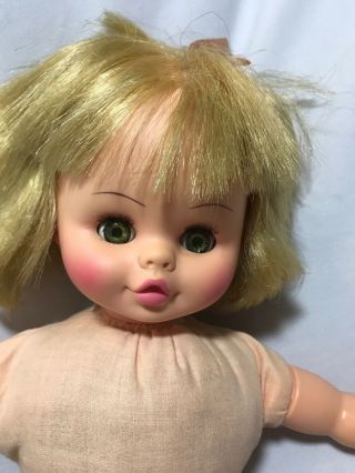Vintage Horsman Doll 13 " Blonde Hair Green Sleepy Eyes Cloth Body 1968