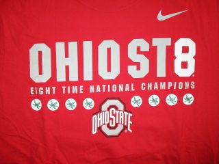 Ohio State 8 Time National Champions T Shirt Buckeyes Football Bcs Nike Red Med