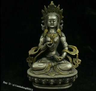 Collectible Decorated Handwork Tibet Silver Gilt Vajrasattva Buddha Statue Good