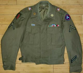 Vintage Ww2 Us Army 1945 Wool Field Jacket 34r With Patches & Metal Pins