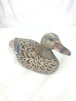 Vintage Miniature Hand Carved Painted Wooden Mallard Hen Duck Decoy