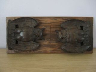 ANTIQUE BLACK FOREST OWL BOOKENDS WOOD CARVING SWISS 2