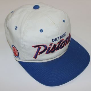 Vintage Detroit Pistons Script Sports Specialties Snapback Hat Nba Blue White