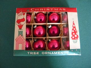 Vintage Fantasia Box Of 12 Pink 2 " Christmas Glass Ornaments
