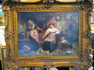 Late 19th Early 20th Century Signed.  Antique Oil On Canvas " The Broken Doll "