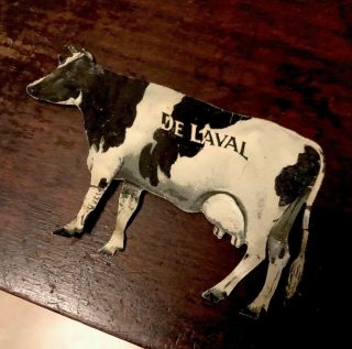 Vintage Antique De Laval Cream Separtor Holstein Cow Advertising Tin Litho