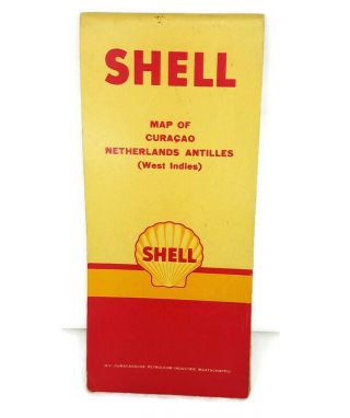 Vintage Shell Oil Co Map Of Curacao Antilles Netherlands 40s 50s With Register