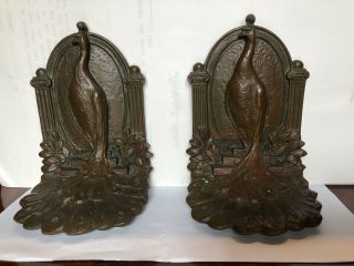 Vintage Wb Peacock Metal Bookends Copper Patina Cast Iron Antique Book Ends
