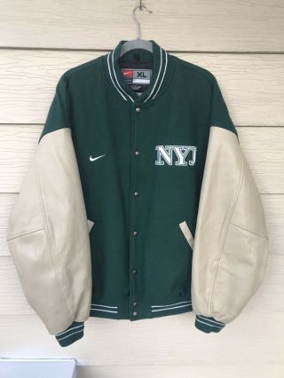Vintage York Jets Football Throwback Jacket Nike Leather Varsity Wool Xl