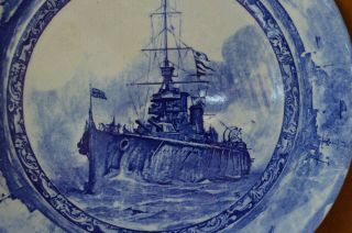 Vintage Royal Doulton Blue & White Ship Plat Hms Lion 1914 - 1918