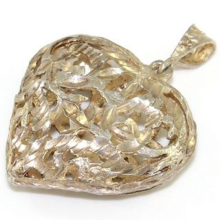 Vtg Sterling Silver/925 Open/diamond Cut Ornate Heart Love Pendant Ldg7