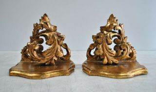 Pair Antique Vintage Hand Carved Gilt Wood Spanish Wall Brackets