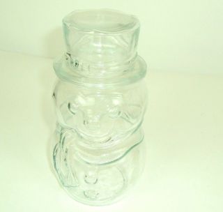 Vtg Snow Man Clear Glass Canister Jar Libby Of Canada Christmas Holiday Decor