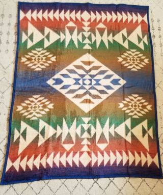 Vtg Biederlack Southwestern Aztec Native Tribal Navajo Reversible Blanket Usa