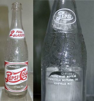 Vintage Pepsi Cola Double Dot Soda Bottle Asheville Nc 2 Full Glasses 1950