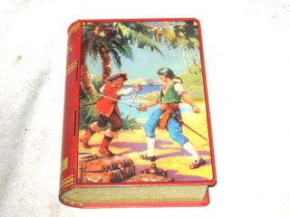 Vintage English Chad Valley Lithographed Tin Plate Novelty Book Moneybox Pirates