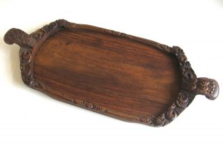 Antique Wooden Serving Tray (hand - Made/carved Wood With Dovetailed Handles)