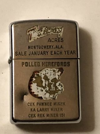 Toolsday Acres Ed Polled Herefords Pawnee Mixer Vintage Advertising Zippo 1960