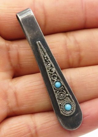 Israel 925 Sterling Silver - Vintage Turquoise Wire Twist Detail Tie Clip - T1359