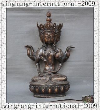 Old Tibetan Buddhism Bronze 4 Head 8 Arms Namgyalma&ushnishavijaya Buddha Statue