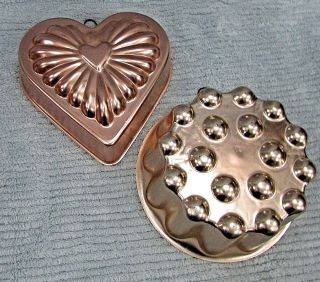 Two Copper Tone Aluminum Vintage Food Jello Molds Round And Heart S/h