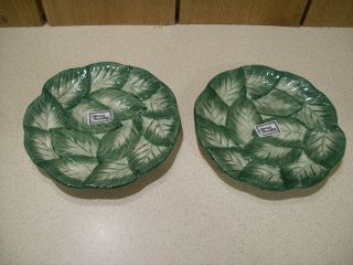 Vintage Fitz And Floyd Green Leaf Saucers Hand Painted 1989 Taiwan Set Of 2